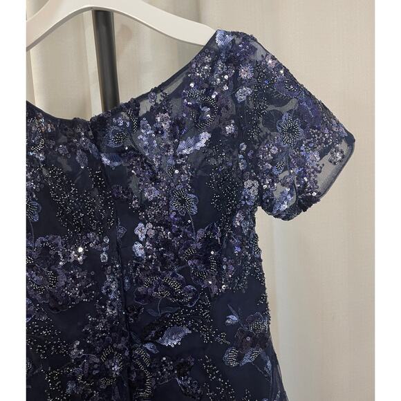 La Femme Short Beaded Lace Dress Illusion Top & Sleeves Plus Size 16 NWT Altered - Picture 11 of 14